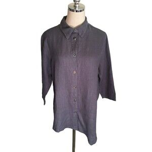 Click By Color Me Cotton Gray Extra Large Shirt Women’s 100% Linen Button Up